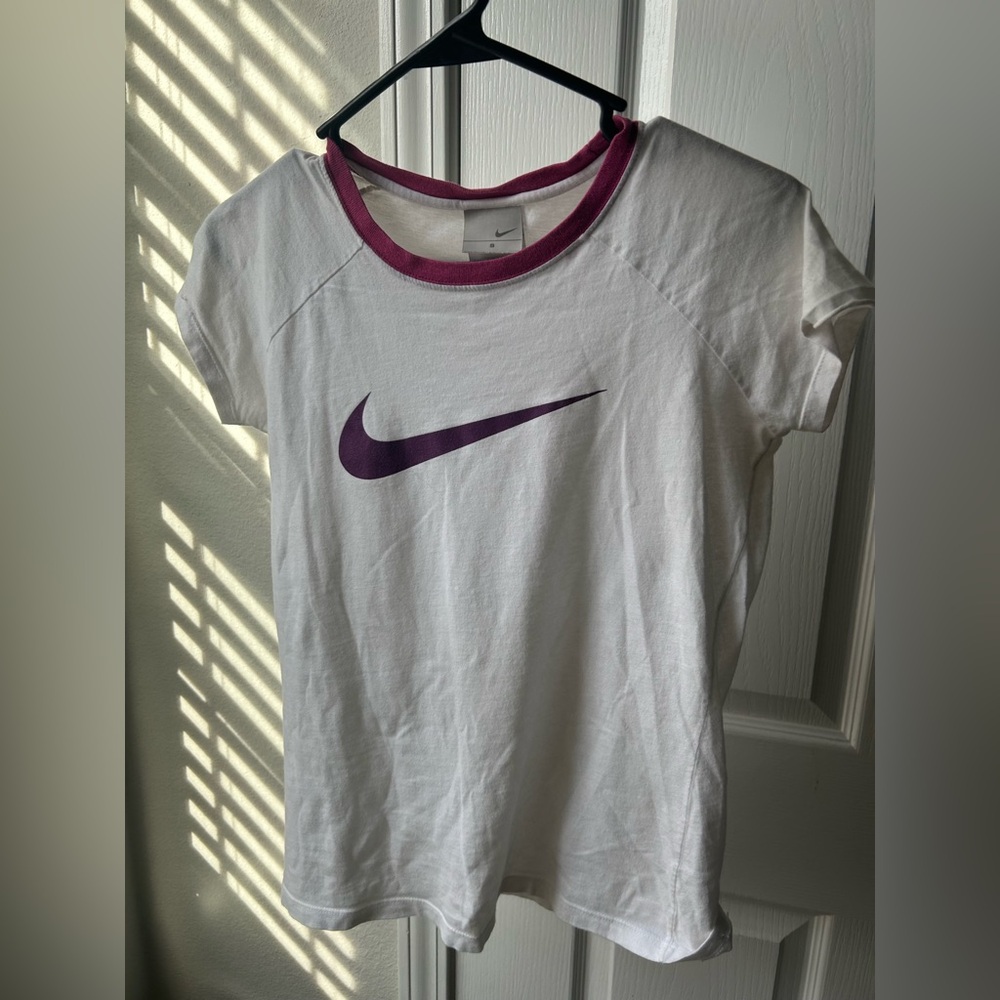 Vintage Nike White Tee with Purple Accents